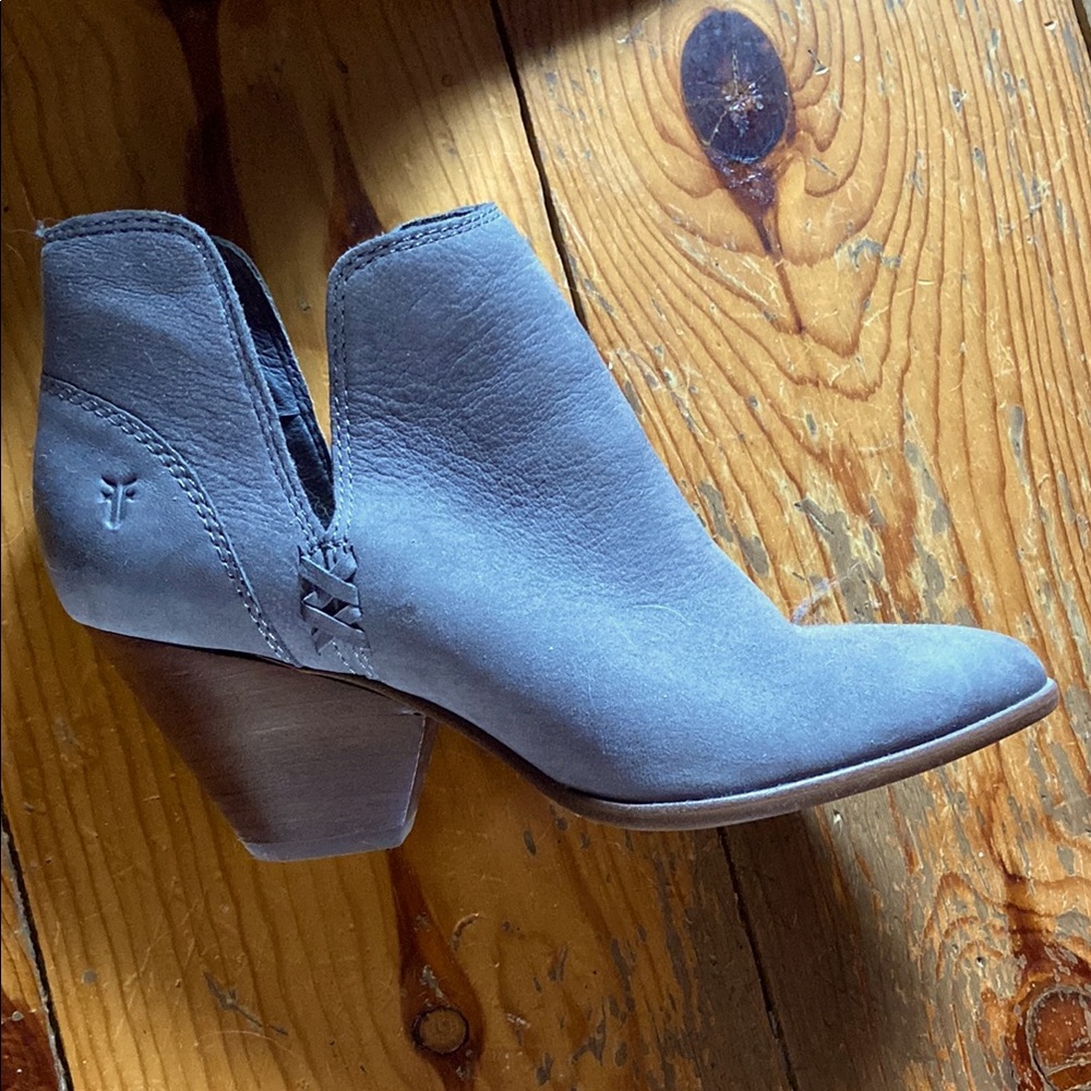 FRYE grey leather ankle booties.